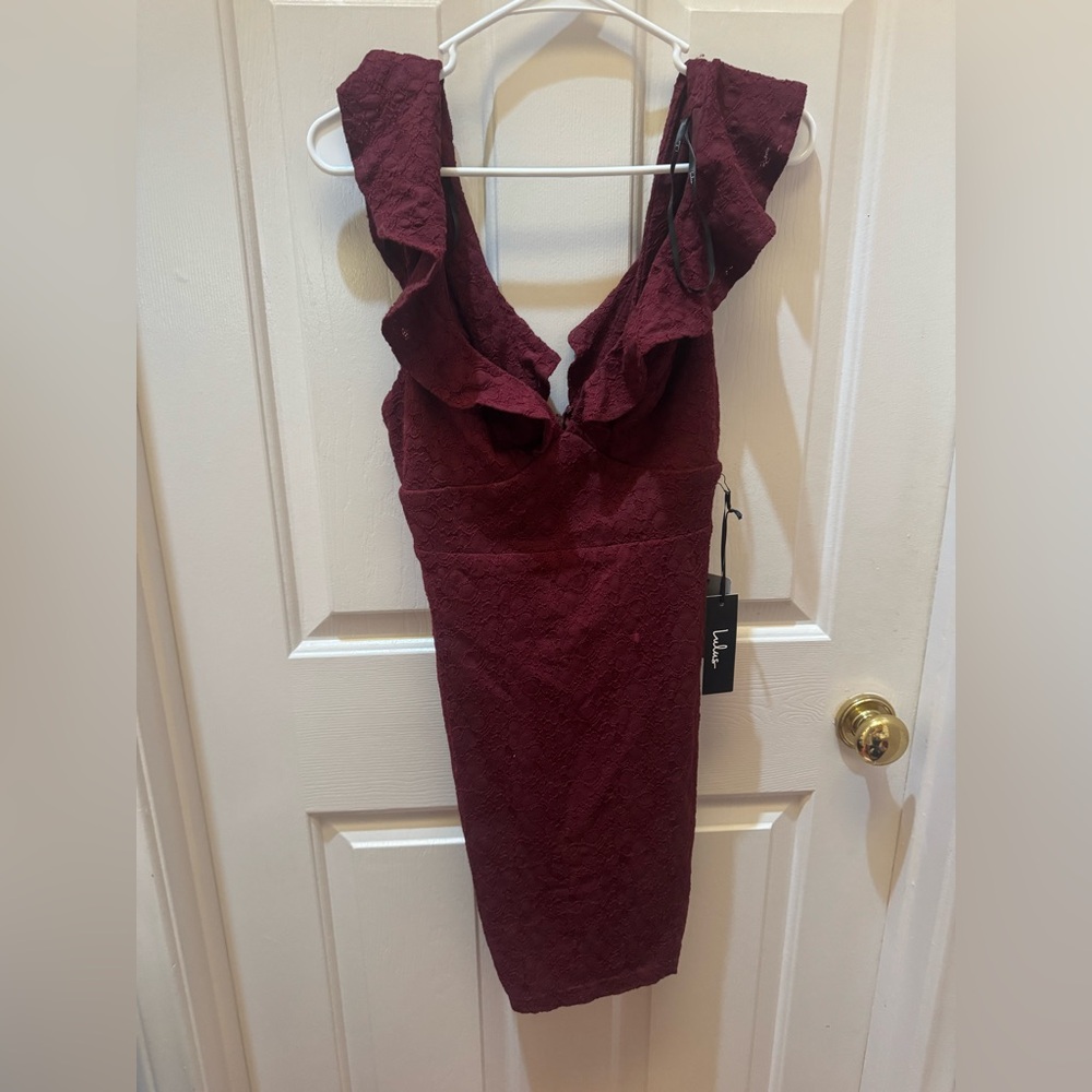 Lulu's Burgundy Backless Ruffle Dress
